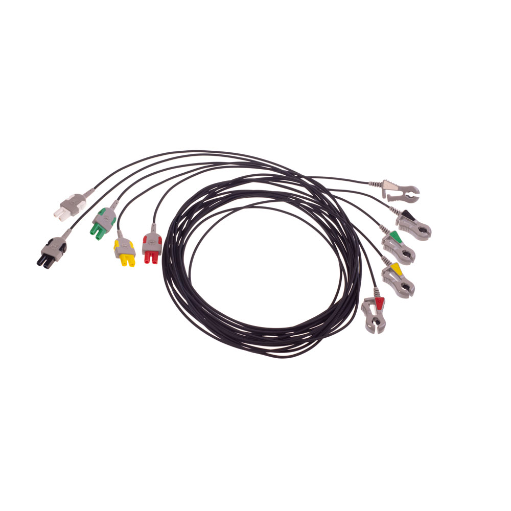 ECG Leadwire set,  radio translucent, 5-lead, Grabber, IEC, 150 cm/60 in